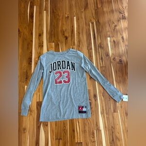 Jordan Kids Gray Long Sleeve Tee with Red and Black Accents